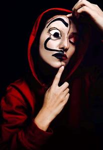 a woman with a face painted like a faggot money heist wallpaper