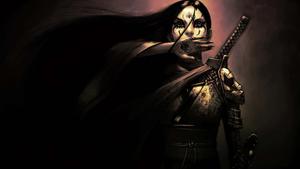 a woman with long hair and a sword samurai wallpaper