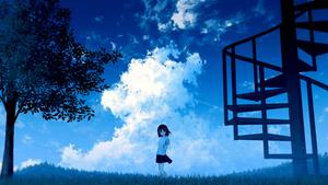 A young girl finding solace in the midst of cloudy days. animated wallpaper