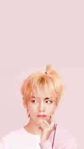 a young man with blonde hair and pink shirt bts v wallpaper