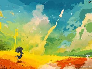 Abstract oil painting of a colorful cityscape Wallpaper