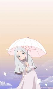 Adorable Cartoon Girl in Hijab with Umbrella hijab cartoon wallpaper