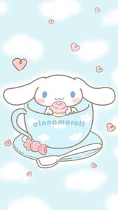 Adorable Cinnamoroll lounging on clouds in the sky Wallpaper