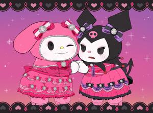 Adorable My Melody and Kuromi in Pink Gowns Wallpaper