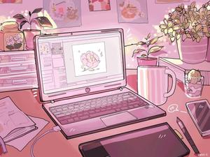 Aesthetic Girly Work From Home Setup aesthetic girly wallpaper