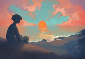 Alone Boy Anime Sitting Painted Picture alone boy wallpaper