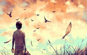 Alone Boy Holding Bag Painted Picture alone boy wallpaper
