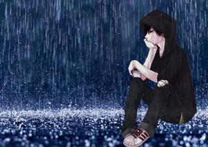 Alone Boy Sitting While Raining Picture alone boy wallpaper