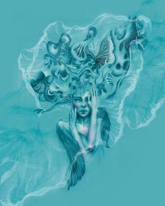 An abstract representation of a blue woman art wallpaper