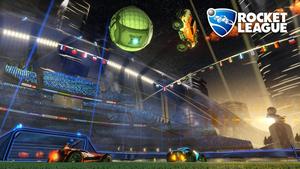 An aerial view of the colorful Fantastic Stadium in Rocket League rocket league wallpaper
