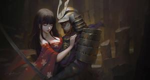 An Animated Samuraiwoman Protected by Flames samurai wallpaper