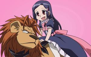 An Anime Girl Riding a Lion into the Sunset anime girl wallpaper