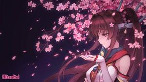 An anime girl stands beneath a blooming sakura tree. anime girl wallpaper