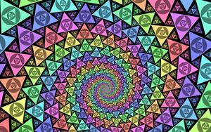 An entrancing spiral of colorful triangles trippy wallpaper