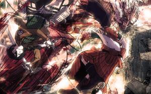An intense battle scene from Attack on Titan attack on titan wallpaper