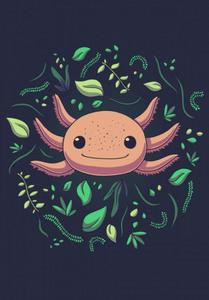 An orange and yellow axolotl swims in a freshwater tank axolotl wallpaper