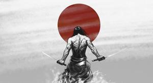 Ancient Samurai on horseback overlooking a valley in Japan samurai wallpaper