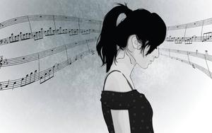 Animated Girl With Music Notes  Wallpaper