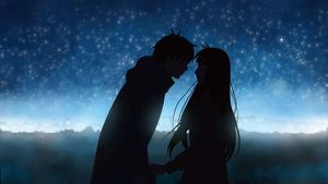 anime couple kissing under the stars aesthetic couple anime wallpaper