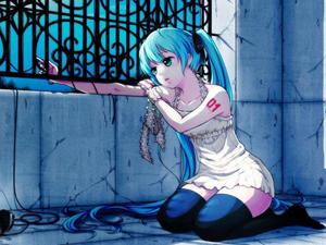 Anime Girl Sad Alone Hatsune Miku On Railing anime girl sad alone wallpaper