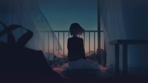 Anime Girl Sad Alone In Balcony At Dusk anime girl sad alone wallpaper