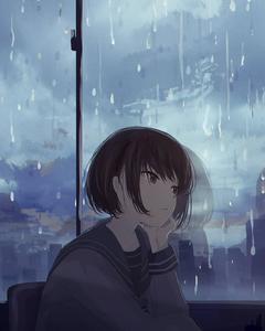 Anime Girl Sad Alone Leaning On Window Raining anime girl sad alone wallpaper