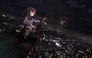 Anime Girl Sad Alone On Ledge City View anime girl sad alone wallpaper