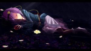 Anime Girl Sad Alone On Water With Flowers anime girl sad alone wallpaper