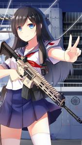 Asashio Cute Anime Girl iPhone With Gun cute anime girl iphone wallpaper
