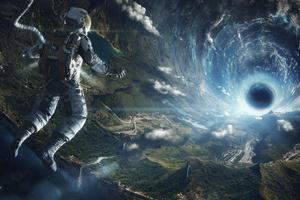 Astronaut Hero Against The Black Hole black hole wallpaper