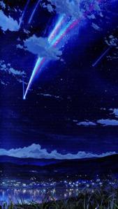 Behold the Itomori Skyline During a Meteor Shower as Seen in the Movie "Your Name your name wallpaper