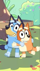 Bluey And Bingo Hugging Each Other bluey wallpaper
