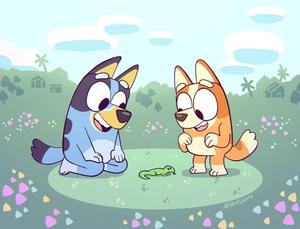 Bluey And Bingo Looking At Lizard bluey wallpaper