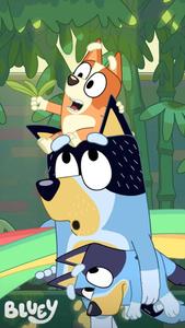 Bluey, Bandit, And Bingo At Park bluey wallpaper