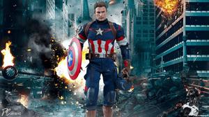 Captain America wielding his iconic shield as Earth's Mightiest Heroes unite in battle. avengers wallpaper