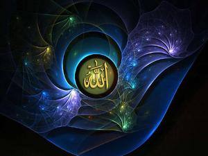  Caption: Allah's name in glowing Arabic calligraphy surrounded by enchanting flowers  Wallpaper