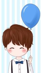 Little Boy with Blue Balloon: A Cartoon Delight. cute boy cartoon wallpaper