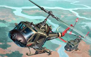  Caption: Modern Helicopter in mid-flight against an ominous sky  Wallpaper