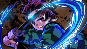 Tanjiro Kamado wielding his sword in an intense moment good pfp wallpaper