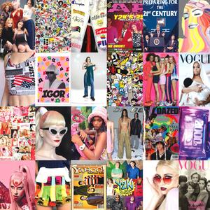 Y2K Fashion Model Posing with Stylish Outfits y2k wallpaper