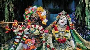 Captivating Divine Scene of Radha and Krishna at ISKCON iskcon wallpaper