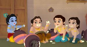 Cartoon Krishna Butter Scene cartoon krishna wallpaper