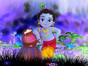 Cartoon Krishna Dark Purple Background cartoon krishna wallpaper
