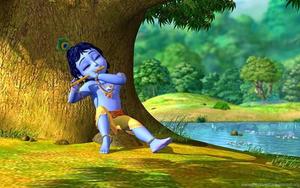 Cartoon Krishna With Flute cartoon krishna wallpaper