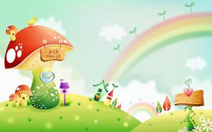 Cartoon Mushrooms And Rainbow cartoon wallpaper