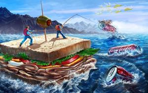 Catch of the day goes to this incredible fisherman and his successful haul of Coke cans fishing wallpaper