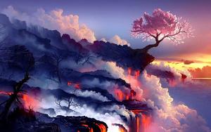 Cherry Blossom In Lava 8k wallpaper