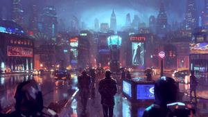 Citizens of the Cyberpunk City Battling the Rainy Season cyberpunk wallpaper