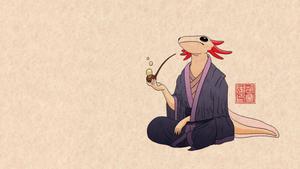 Comic Japanese Axolotl In Pink axolotl wallpaper