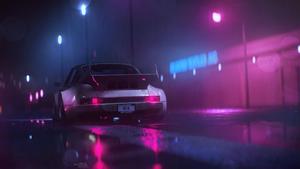 Cool Porsche In Neon City 1440p wallpaper